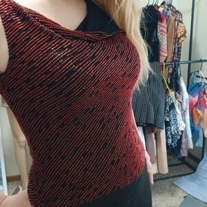 Vintage Y2K red and black beaded formal sleeveless top by J Kara New York, small